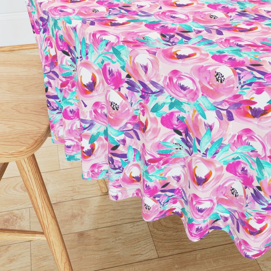 Cyan Pink Bright Modern Floral 