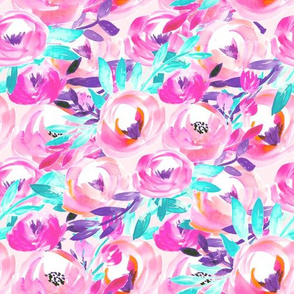 Cyan Pink Bright Modern Floral 