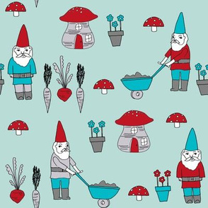 gnome garden // mushroom gnome fairytale fabric cute gnome characters - mint