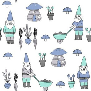 gnome garden // mushroom gnome fairytale fabric cute gnome characters - blue and mint