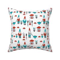 gnome garden // mushroom gnome fairytale fabric cute gnome characters - turquoise and red