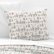 gnome garden // mushroom gnome fairytale fabric cute gnome characters - pink and mint