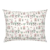 gnome garden // mushroom gnome fairytale fabric cute gnome characters - pink and mint