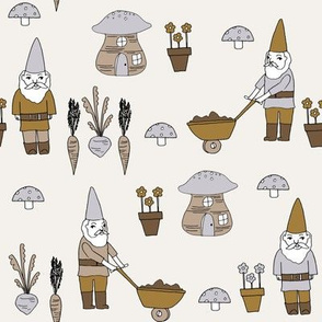 gnome garden // mushroom gnome fairytale fabric cute gnome characters - neutral