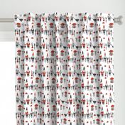 gnome garden // mushroom gnome fairytale fabric cute gnome characters - red and grey