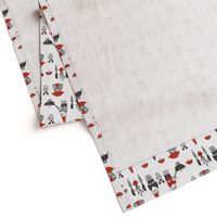 gnome garden // mushroom gnome fairytale fabric cute gnome characters - red and grey