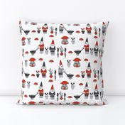 gnome garden // mushroom gnome fairytale fabric cute gnome characters - red and grey