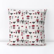 gnome garden // mushroom gnome fairytale fabric cute gnome characters - maroon