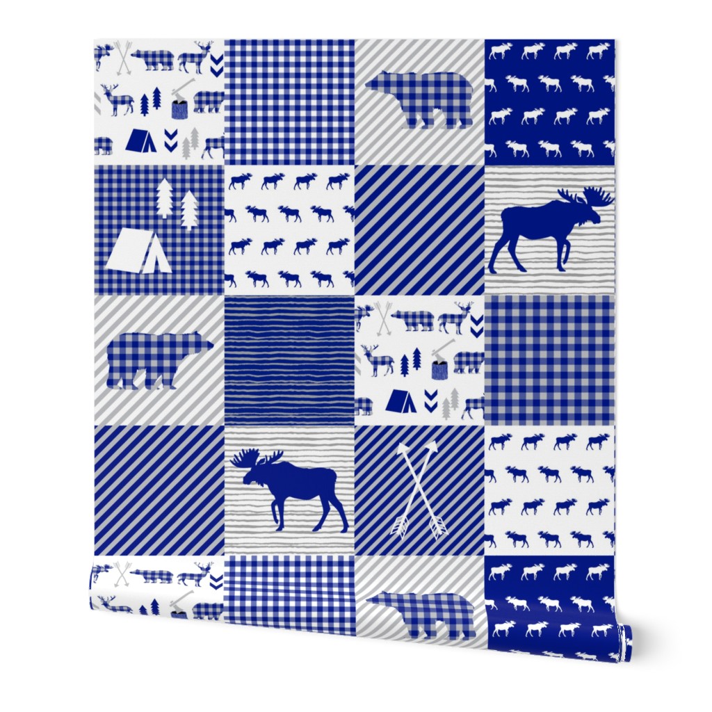 moose cheater quilt - royal blue