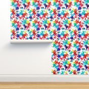 autism awareness - watercolor puzzle pieces with splatter