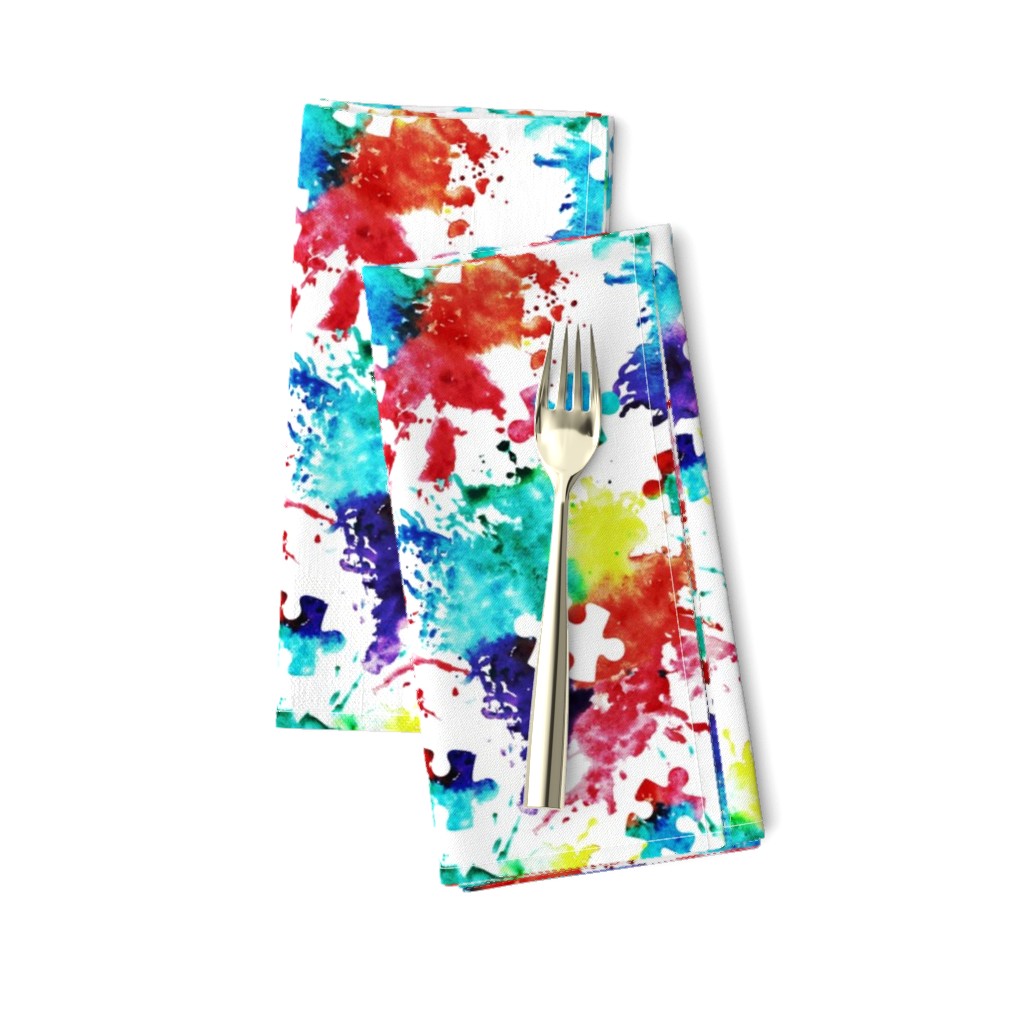 autism awareness watercolor splatter fabric w/ puzzle piece