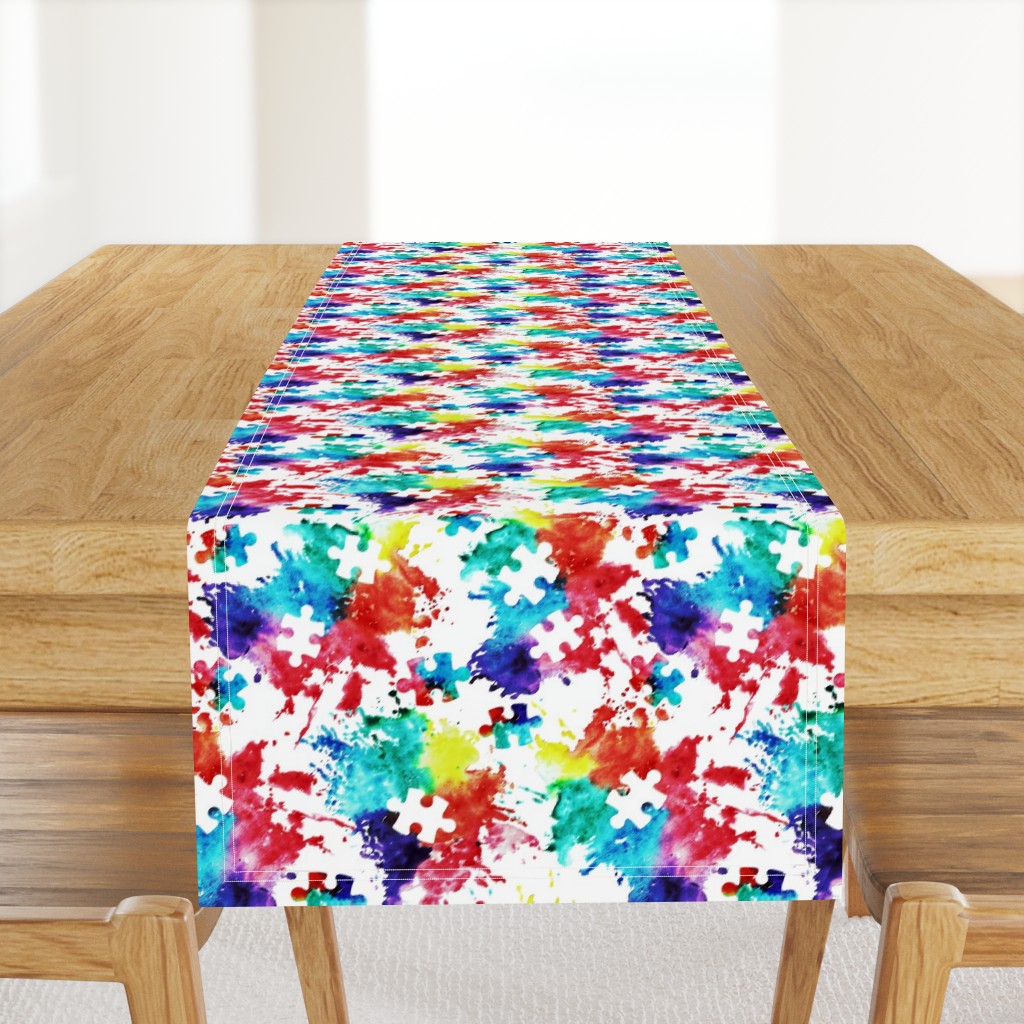 autism awareness watercolor splatter fabric w/ puzzle piece