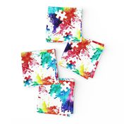 autism awareness watercolor splatter fabric w/ puzzle piece