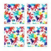 autism awareness watercolor splatter fabric w/ puzzle piece