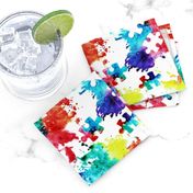 autism awareness watercolor splatter fabric w/ puzzle piece