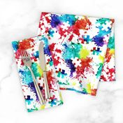 autism awareness watercolor splatter fabric w/ puzzle piece