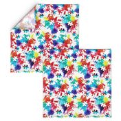 autism awareness watercolor splatter fabric w/ puzzle piece