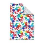 autism awareness watercolor splatter fabric w/ puzzle piece