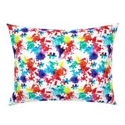 autism awareness watercolor splatter fabric w/ puzzle piece