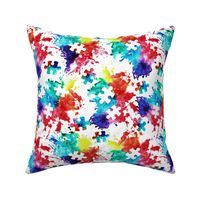 autism awareness watercolor splatter fabric w/ puzzle piece