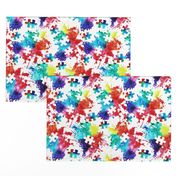 autism awareness watercolor splatter fabric w/ puzzle piece