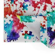 autism awareness watercolor splatter fabric w/ puzzle piece