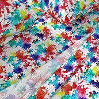 autism awareness watercolor splatter fabric w/ puzzle piece