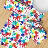 autism awareness watercolor splatter fabric w/ puzzle piece