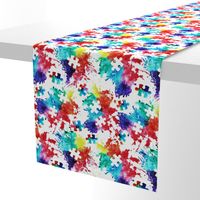 autism awareness watercolor splatter fabric w/ puzzle piece