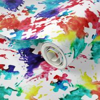 autism awareness watercolor splatter fabric w/ puzzle piece