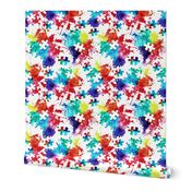 autism awareness watercolor splatter fabric w/ puzzle piece