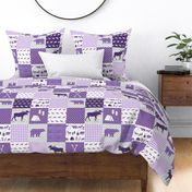 moose quilt - cheater quilt patchwork baby girl girls room - purple