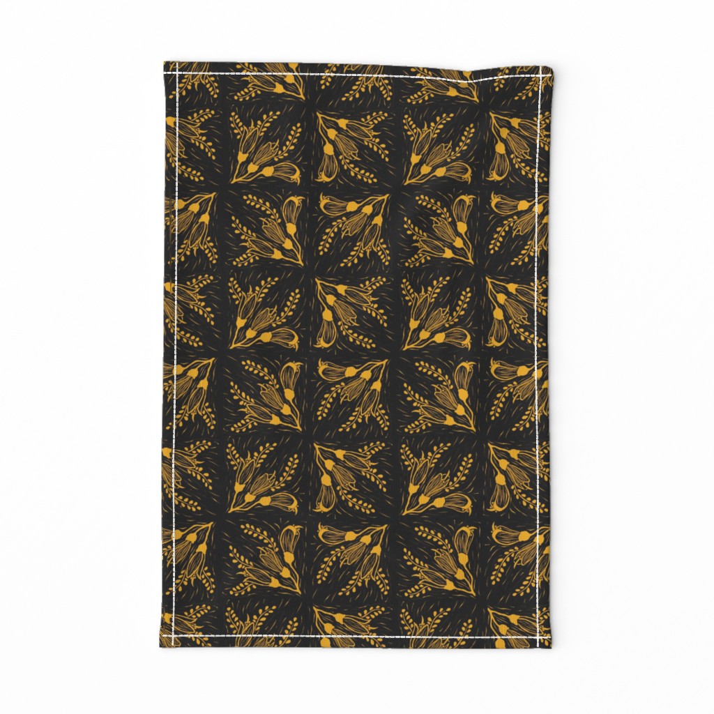 Kowhai blockprint in honey & black