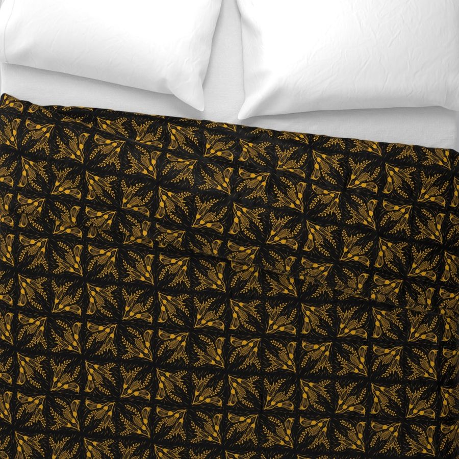 Kowhai blockprint in honey & black