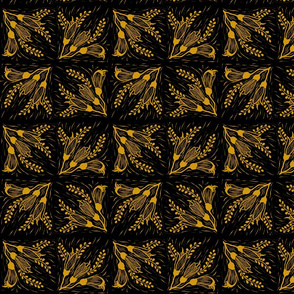 Kowhai blockprint in honey & black