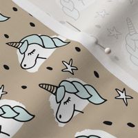 Dreaming unicorn night kawaii stars gender neutral beige