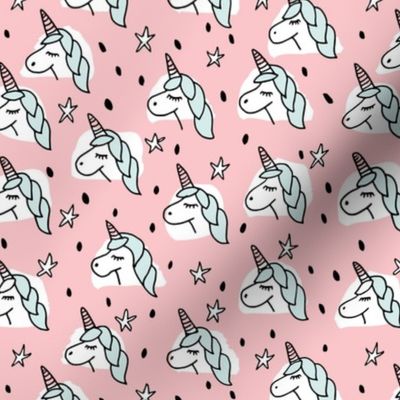 Dreaming unicorn night kawaii stars pink mint girls sparkle