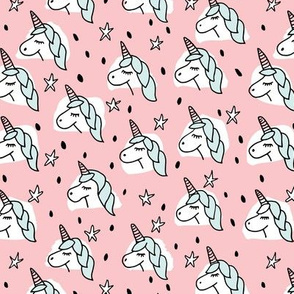 Dreaming unicorn night kawaii stars pink mint girls sparkle