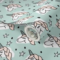 Dreaming unicorn night kawaii stars gender neutral beige mint sparkle