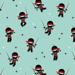 Little Ninja warrior zorro boys fighting with swords red mint