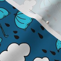 Rainy day head in the clouds umbrella love  illustration blue pattern design