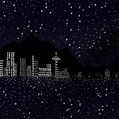 Pointillism: Night city and starry sky