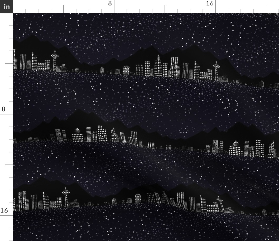 Pointillism: Night city and starry sky