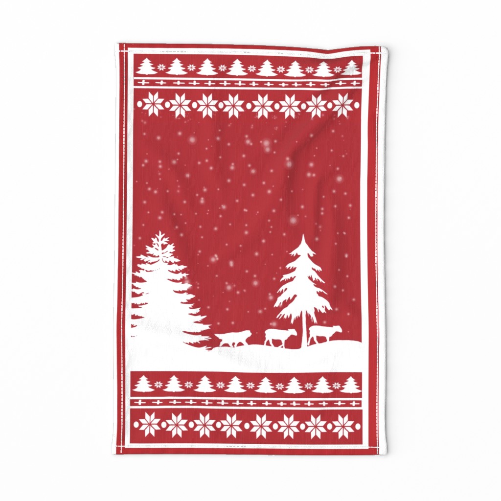 Swedish Christmas Red and White Tea Towel
