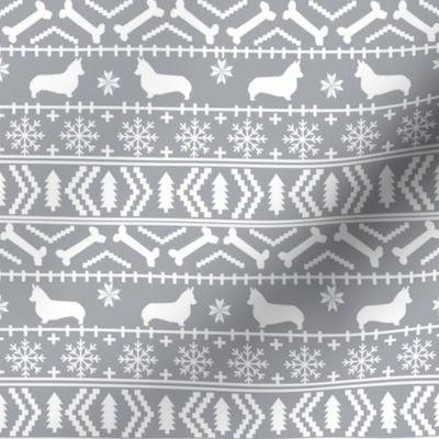 Corgi fair isle christmas sweater fabric welsh corgis dog breed grey