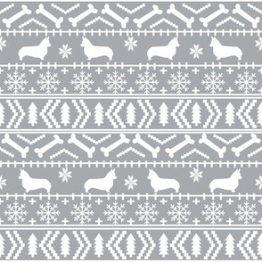 Corgi fair isle christmas sweater fabric welsh corgis dog breed grey