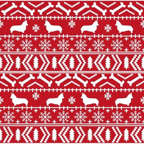 Corgi fair isle christmas sweater fabric welsh corgis dog breed red