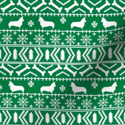 Corgi fair isle christmas sweater fabric welsh corgis dog breed green