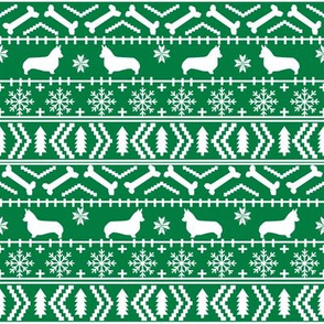 Corgi fair isle christmas sweater fabric welsh corgis dog breed green