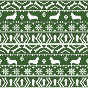 Corgi fair isle christmas sweater fabric welsh corgis dog breed med green